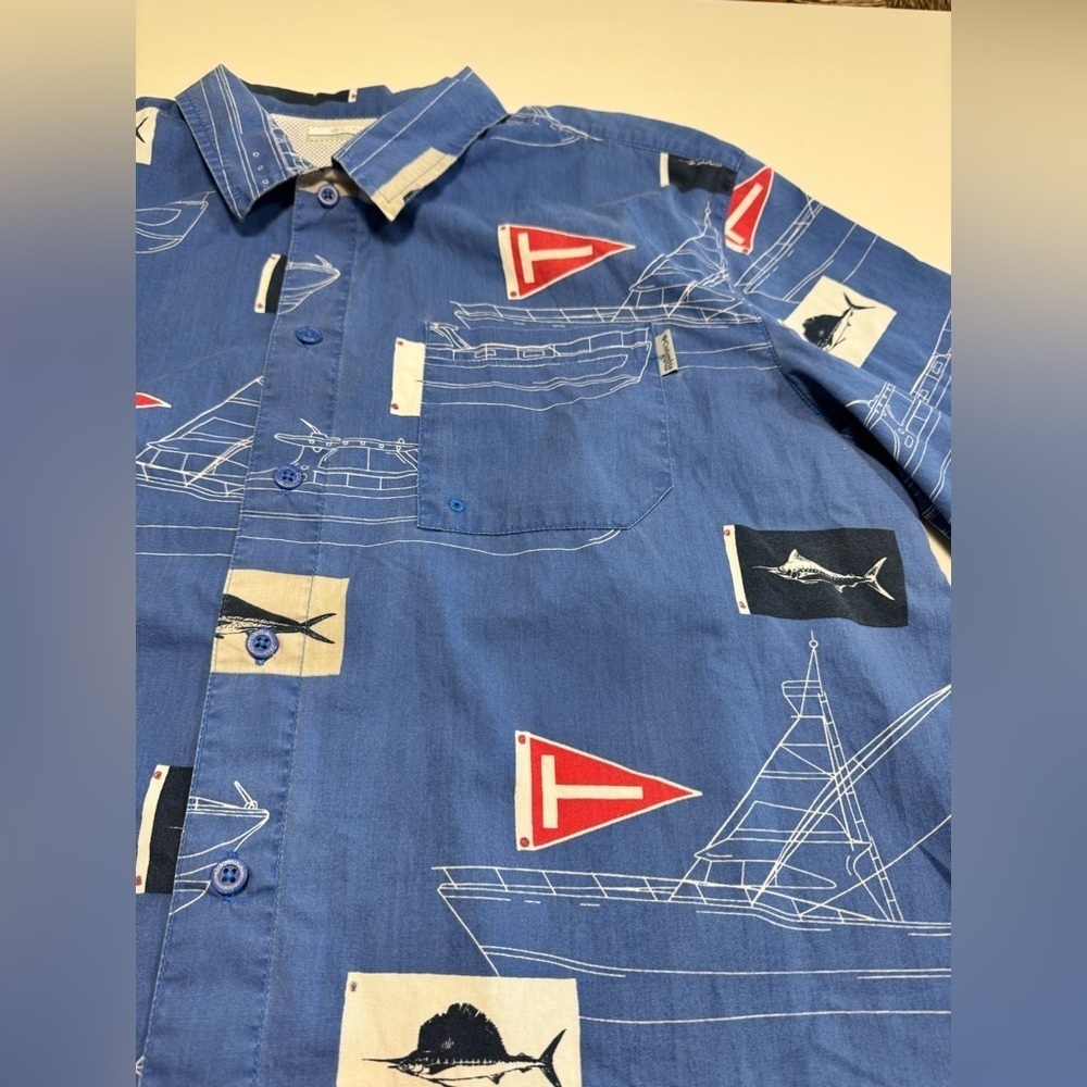 Columbia PFG Mens Large Blue Deep Sea Fishing Graphic Short Sleeve Vented Shirt - Picture 3 of 10